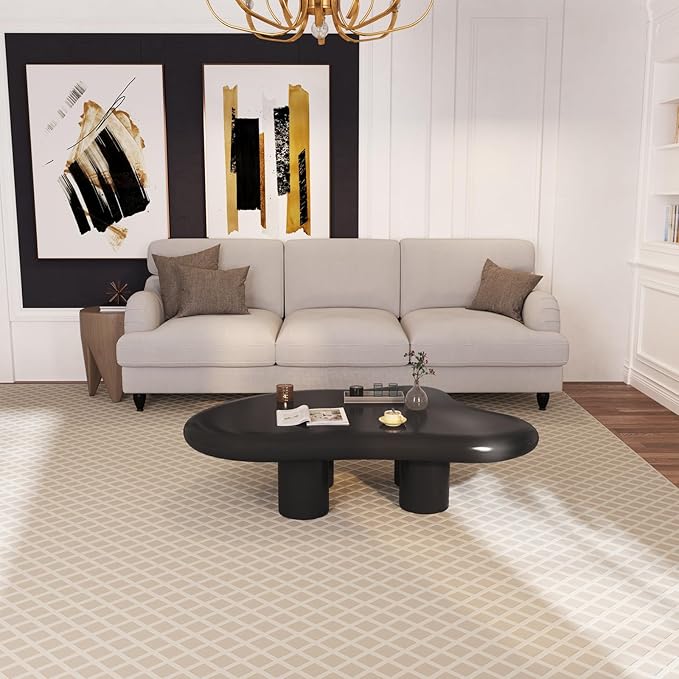 35.82" Black Cloud Coffee Table, Modern Round Edge Coffee Table with 4 Sturdy Support Legs and 2.67" Thick Tabletop,Easy Match for Living Room, Bedroom, Balcony,Patio