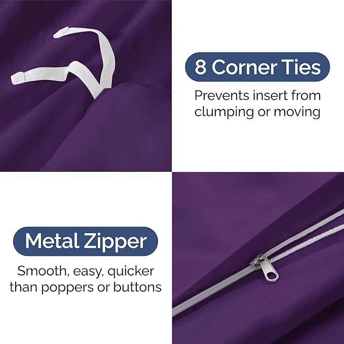 Duvet Cover Queen Size - Extra Soft Queen Size Duvet Cover - Lightweight & Breathable - Easy Care and Fade Free with Zipper Closures and Ties - 90" x 90" Inches - (Purple) Comforter Not Included