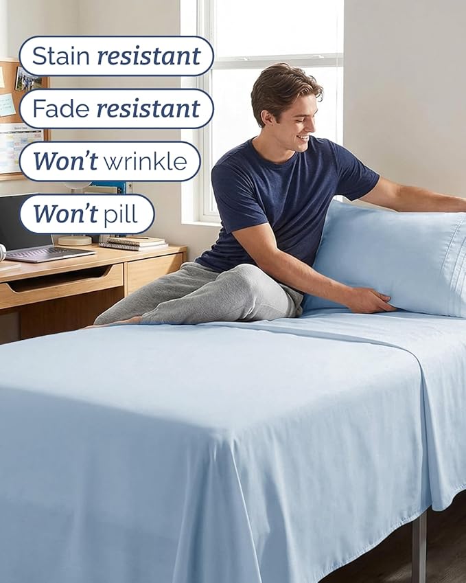 Twin XL Size 3 Piece Sheet Set - Comfy Breathable & Cooling Sheets - Hotel Luxury Bed Sheets for Women & Men - Deep Pockets, Easy-Fit, Soft and Wrinkle Free Sheets - Sky Blue Oeko-Tex Bed Sheet Set