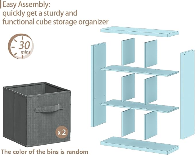 Bookshelf with Storage Bins, 9-Cube Storage Organizer Sturdy Wooden Bookcase Open Book Shelf, Multifunctional Cubicle Rack for Storage & Display, Furniture for Living Room Bedroom Office, Oak