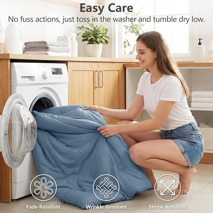 CozyLux Oversized Queen Comforter Set Grayish Blue, 3 Pieces 98"x98" Lightweight Down Alternative Quilted Bedding Sets, Dusty Blue All Season Solid Comforter with 2 Pillowcases, Bed Set Gift for Home