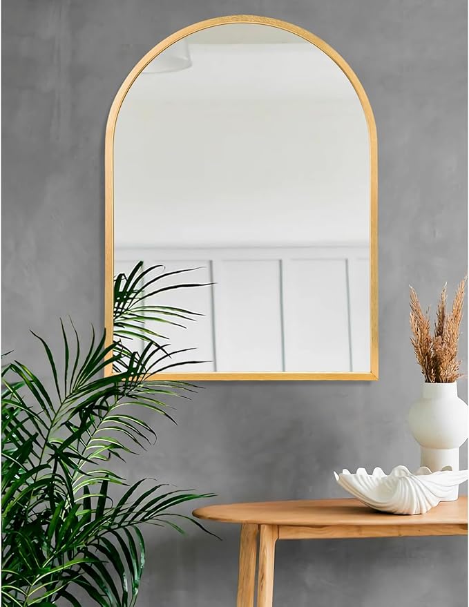 Arched Wall-Mounted Mirror Gold Arch Mirror Aluminum Alloy Frame Bathroom Mirror for Vanity Living Room, Bedroom, and Entryway 28"x20"