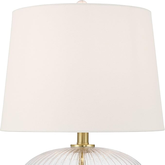 360 Lighting Darrah 20" High Small Mid Century Modern Accent Table Lamp USB Port Clear Glass Gold Brass Finish Single Off-White Shade Living Room Charging Bedroom Bedside Nightstand House Office