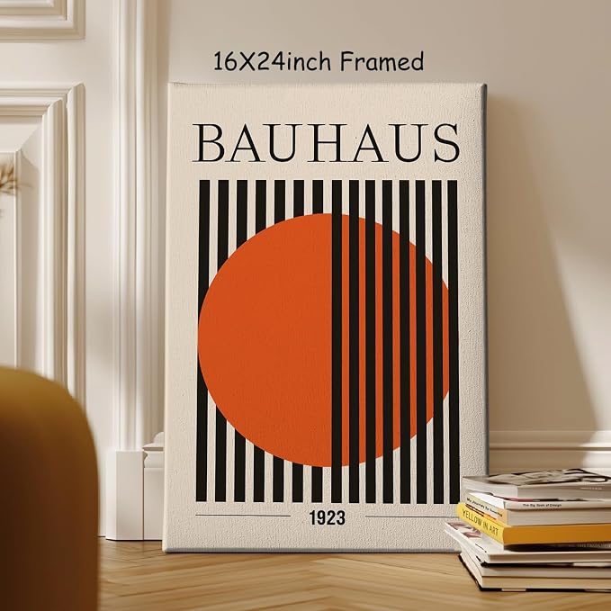 Bauhaus Abstract Geometric Wall Art Bauhaus Exhibition Poster Orange and Black Artwork Mid Century Modern Pictures Wall Decor Geometric Orange Poster Abstract Minimalist Painting Room 16x24in Framed