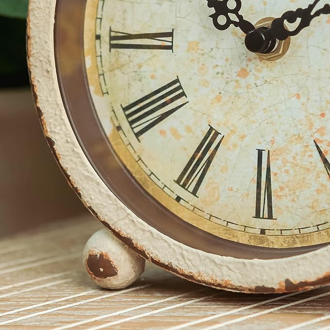 NIKKY HOME Vintage Table Clock, Metal Desk Clocks Retro Non-Ticking Clock Antique Non-Alarm Desk Clocks for Bedroom Living Room Indoor for Home Decor