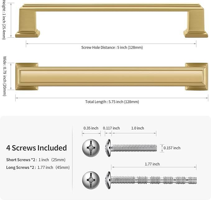 Lardmon 10 Pack 5 Inch(128mm) Hole Center Brushed Gold Modern Cabinet Pulls Kitchen Cabinet Handles Kitchen Cabinet Hardware Timeless Drawer Pulls for Dresser Cupboard Wardrobe, B-Gold(5x10)