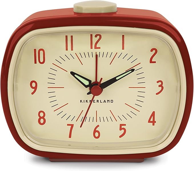 Kikkerland Retro Alarm Clock – Vintage Decor for Bedroom, Nightstand, Living Room, or Office – Battery Operated, Decorative Analog Clock, Red