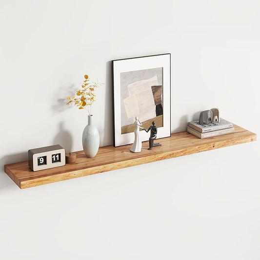 Reclaimed Elm Wood Floating Shelf for Wall, Flat Edge 55"W x 9.2"D x 1.4"H, 1 Pack with Invisible Bracket, Large Wall Mounted Shelf for Living Room Bedroom Kitchen Bathroom Decor, Natural Finish