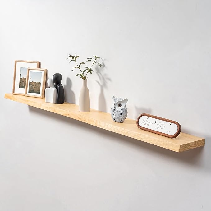 Axeman 72" Solid Wood Floating Shelves for Wall Decor, USA-Sourced Rustic Ash Wood Live Edge Shelf with Upgraded Heavy Invisible Bracket, Wall Mounted Shelf for Kitchen Bathroom Living Room, Natural