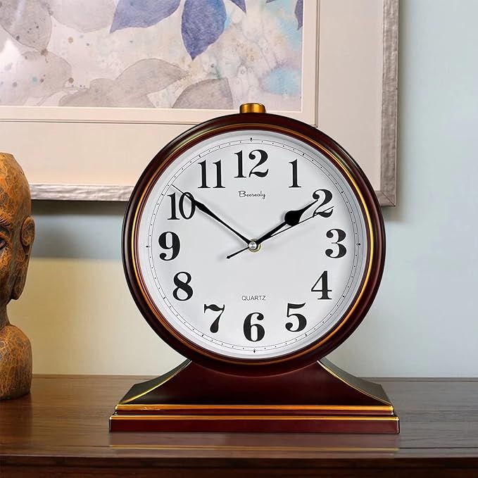 Desk Clocks for Table Decor,Retro Mantel Clock Battery Operated for Fireplace Mantel, Living Room,Bedroom,Office,Desktop Decoration (Frosted Style)