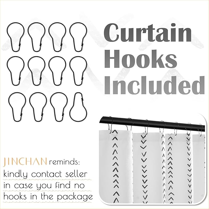jinchan Black and White Boho Shower Curtain Herringbone Zig Zag Waterproof Fabric Bohemian Modern Farmhouse Arrow Geometric Shower Curtains for Bathroom with 12 Hooks 70x72 Inches