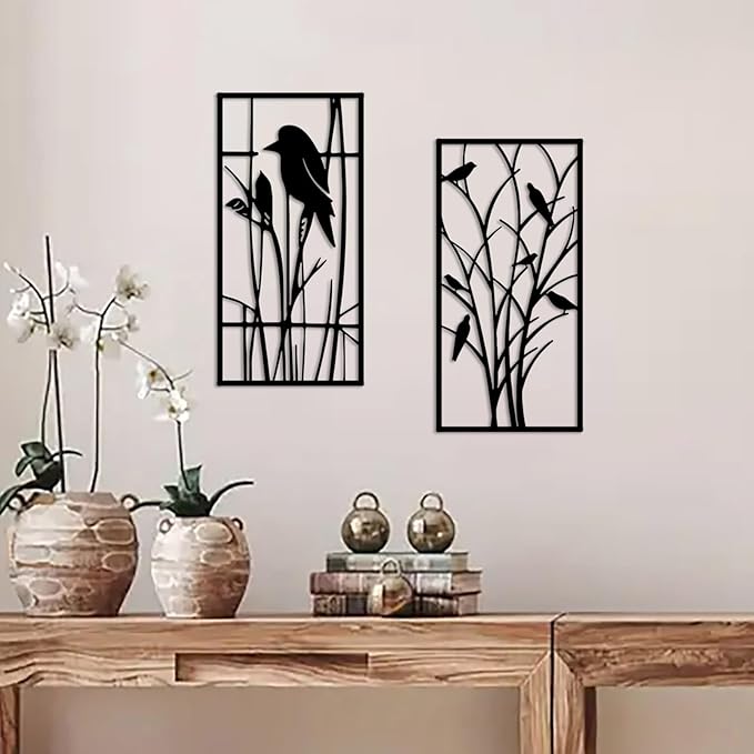 cape leadwort Metal Birds on Branches Wall Art Decor Sculptures, Metal Tree with Birds Wall Art, Wall Mounted Indoor/Outdoor Garden Decor, Gift for Bird Lovers