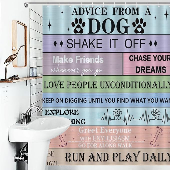 Dogs Paw Shower Curtain Rustic Wooden Plank Dog Inspirational Motivational Quotes Patterned Duty Fabric Shower Curtains Set Bathroom Polyester Waterproof with 12 Hooks, 55x72Inch（140x183cm）