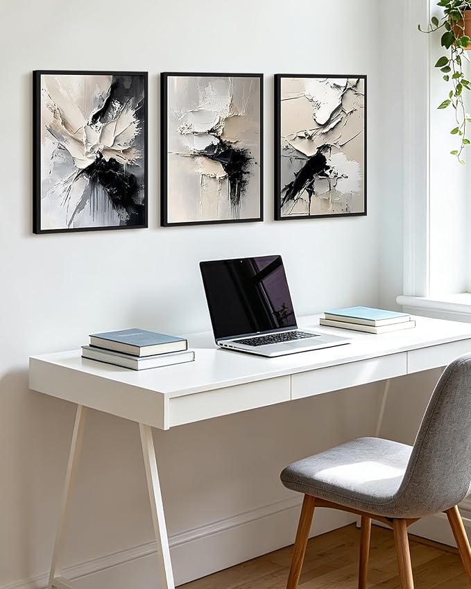 KUVIOKE Navy Blue Abstract Framed Wall Art Minimalist Graffiti Pastel Wall Decor Modern Neutral Color Block Illustration Painting Brush Stroke Art Home Decor 12x16in (Black Framed)