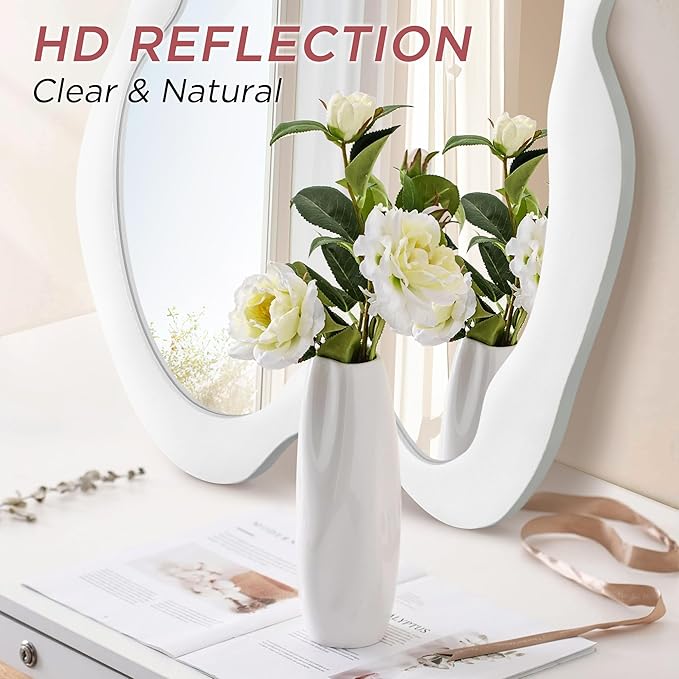Irregular Wall Mirror - 20" x 28" Asymmetrical Wavy Mirror, Modern Decorative Wall Mirror with Black Wood Frame for Bedroom, Living Room, Entryway, Bathroom, Cloakroom