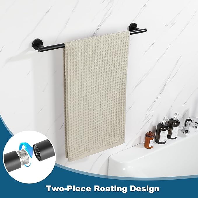 SAYAYO Black Towel Rack for Bathroom, 24 Inch Towel Bar Towel Rod Towel Holder Wall Mount SUS304 Stainless Steel (21 Inch Hanging Length)