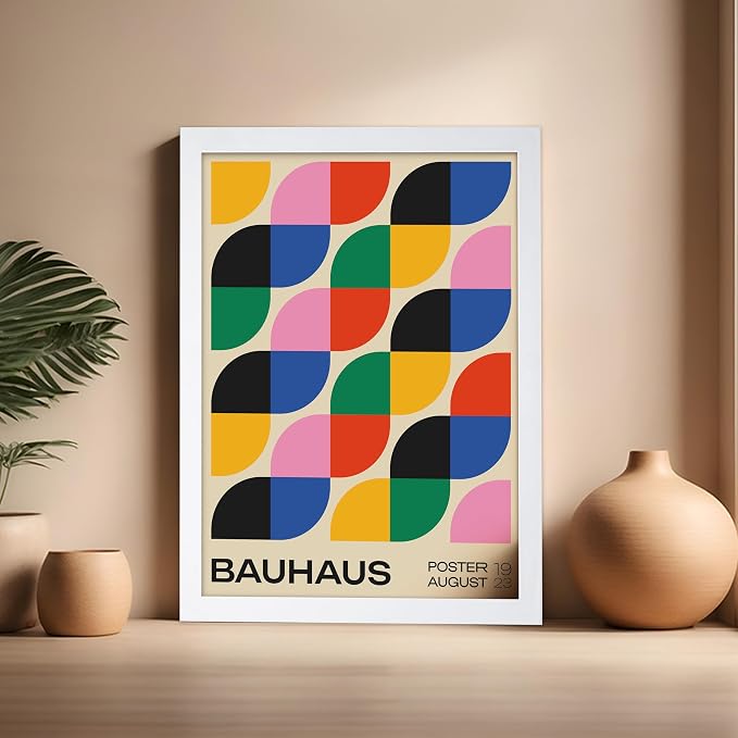 Poster Master Bauhaus Poster - Rainbow Knots Print - Abstract Art - Graphic Design Art - Geometric Art - Chic Boho Art - Mid Century Modern Art - Living Room or Bedroom Decor - 16x20 White Framed
