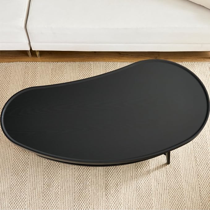Saint Mossi Black Coffee Table for Living Room, Mid-Century Mango Shaped Wood Coffee Table, 2-Tier Center Table for Small Space, Black Board, D47xW23.6xH15