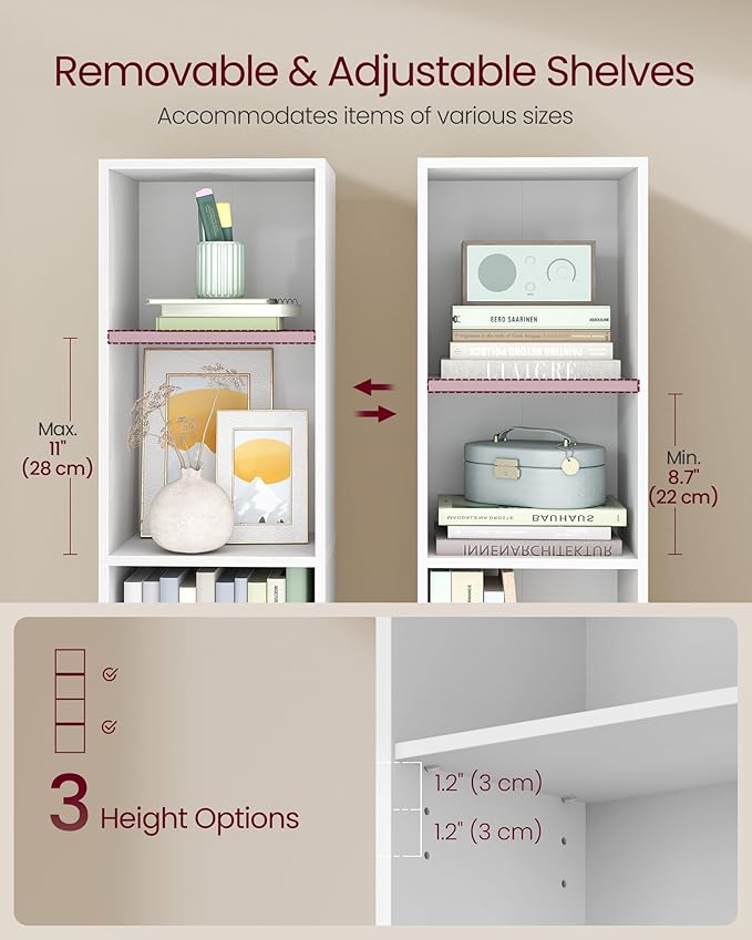 VASAGLE Custos Collection - Bookshelf, 4-Tier Bookcase, Book Shelf, Open Storage Shelf, 9.4 x 11.8 x 41.7 Inches, for Living Room, Home Office, Dining Room, Cloud White ULBC434W01