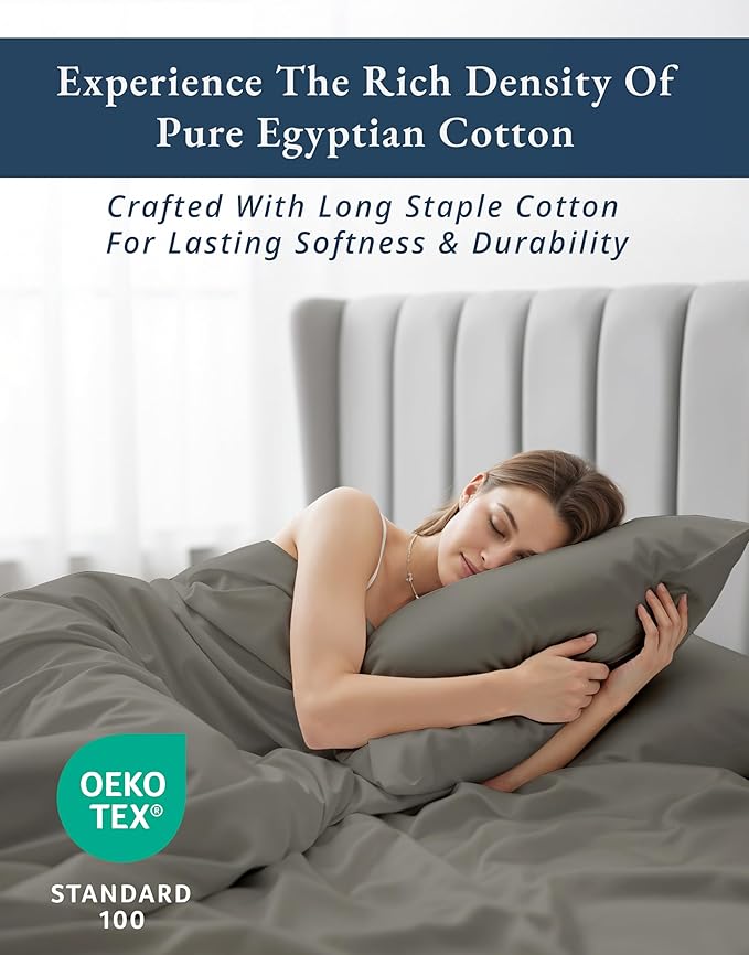 LANE LINEN 100% Egyptian Cotton Twin XL Sheets, Soft & Comfy No Pill Fade Resistant Oeko-Tex Certified sustainably Produced Cotton Sheets Twin XL, 15" Extra deep Pokcet Bed Sheets - Charcoal