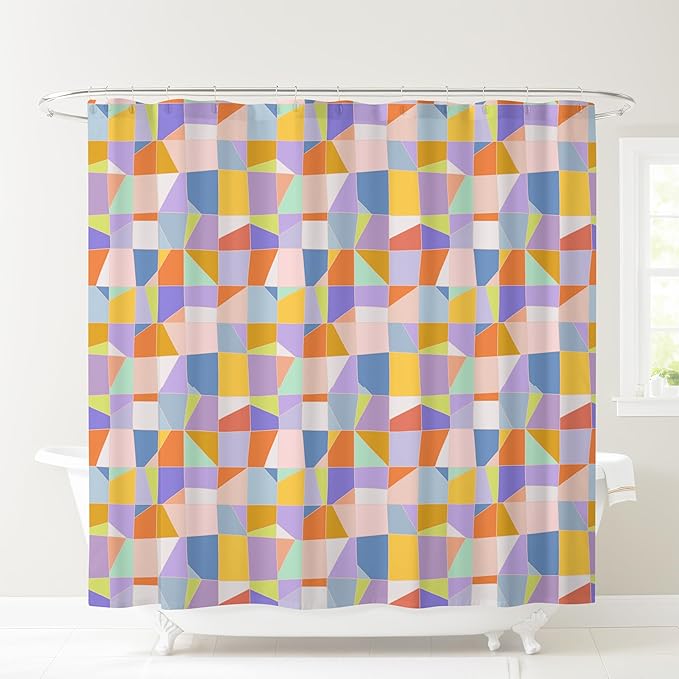 Pastel Abstract Print Shower Curtain - Mosaic Pattern - Modern Coloruful Home Decor - Scandi Style Fabric Shower Curtain for Any Bathroom - 72x72 Inches (Mosaic Pastel)