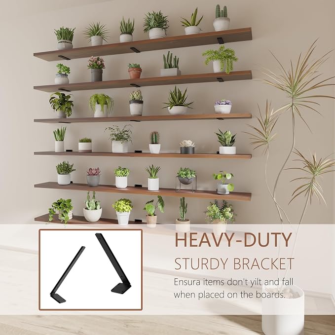 6 Tier Book Shelf, 72 inch Walnut Long Floating Shelf for Wall, Adjustable Large Bookcase, Wall Mounted Bookshelf for Living Room