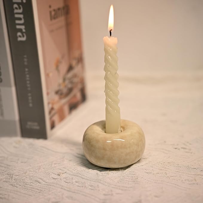 Ceramic Candle Holder, Modern Taper Candlestick Holder for Dining Table, Living Room Coffee Table, 0.86 Inch Diameter Candelabra for Taper Candles