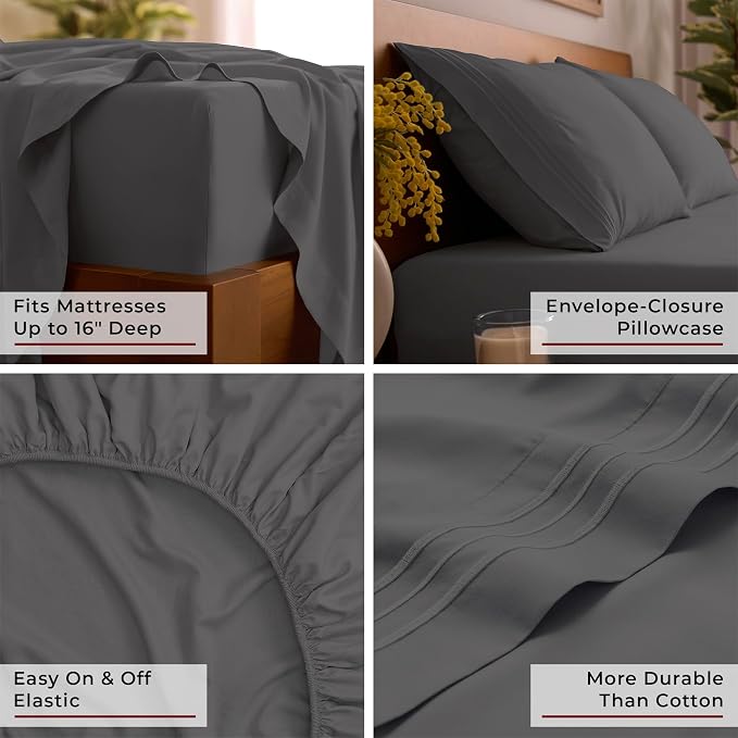 Mellanni Twin XL Sheets Set - 3 PC Iconic Collection Bedding - Hotel Luxury, Extra Soft, Cooling Bed Sheets - Wrinkle, Fade, Stain Resistant (Twin Extra Long, Gray)