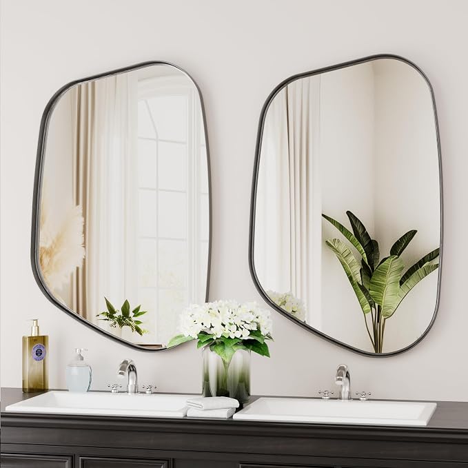Irregular Wall Mirror 26"x40" Bathroom Mirrors Asymmetrical Artistic Decorative for Living Room Bedroom Bathroom Hallway Entryway,Trapezoid,Black
