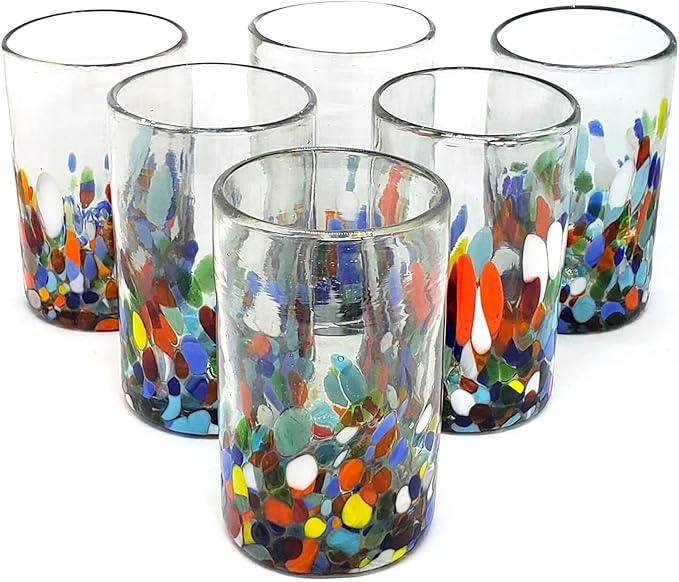 Clear & Confetti 14 oz Drinking Glasses (set of 6), Recycled Glass, Lead-free, Toxin-Free (Drinking)