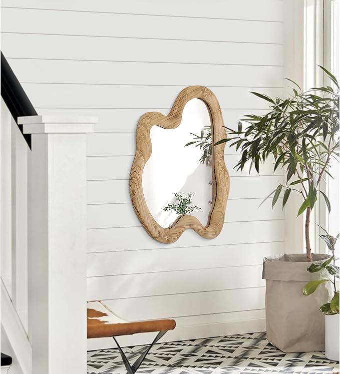 AAZZKANG Asymmetrical Wall Mirror 24"x16" Rustic Irregular Vanity Mirror Rustic Decorative Large Mirror for Bathroom Bedroom Living Room Hallway
