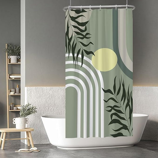 Baocicoo Green Minimalism Boho Shower Curtain Mid Century Abstract Sun Shower Curtain for Bathroom Modern Hostel Hotel Durable Polyester Waterproof Curtain for Bathroom with Hooks 36x72 Inches