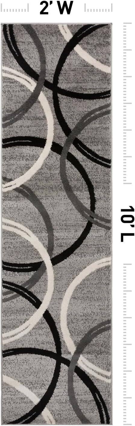 Rugshop Wavy Circles Design Runner Rug, Fade-Resistant Carpet for Hallway, Kitchen, or Entryway, Gray, 2' x 10'