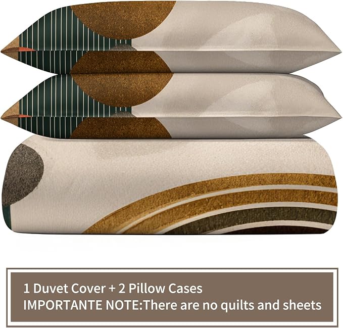 Mid Century Modern Duvet Cover Full Size, Boho Abstract Geometric Line Bedding Set 3 Piece, Sun Boho Geometric Patterned Comforter Cover with Zipper Soft Microfiber, 2 Pillowcases