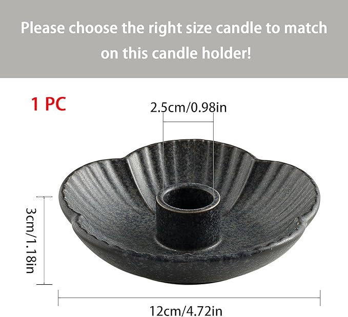 Ceramic Candlestick Holder， Candle Holder for Taper Candles,Incense, Santo Palo, Halloween Christmas Wedding Parties, Dining Room Home Decoration Display (Black)