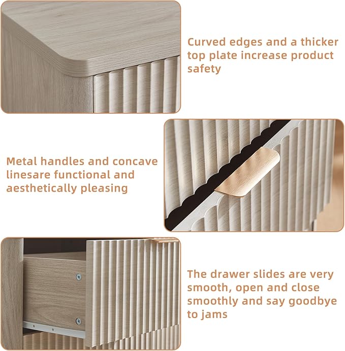 LEYAOYAO Fluted 6 Drawers Dresser for Bedroom, 48" Wide Modern Chest of Drawers with Metal Handle, Light Grey Curved Profile Farmhouse Closet Organizer Wood Dressers TV Stand for Living Room, Hallway