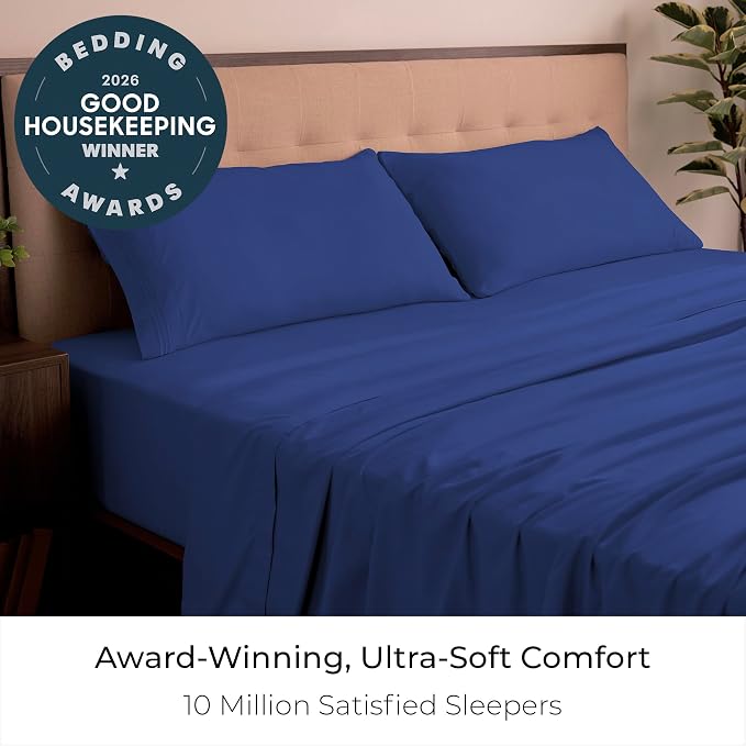 Mellanni California King Sheets Set - 4 PC Iconic Collection Bedding - Hotel Luxury, Extra Soft, Cooling Bed Sheets - Wrinkle, Fade, Stain Resistant (Cal King, Royal Blue)