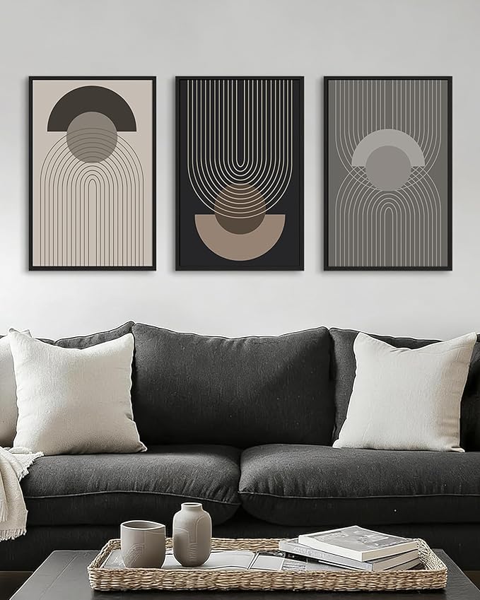 Boho Vintage Line Wall Art Framed Mid Century Bohemain Wall Decor Abstract Modern Artwork Home Office Living Room Prints Ready to Hang 16x24in Black Framed