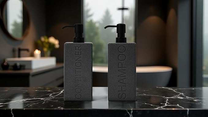 Rectangular Resin Dispenser Premium Bathroom Shampoo Conditioner Body Wash Bottle Modern Refillable Pump Design