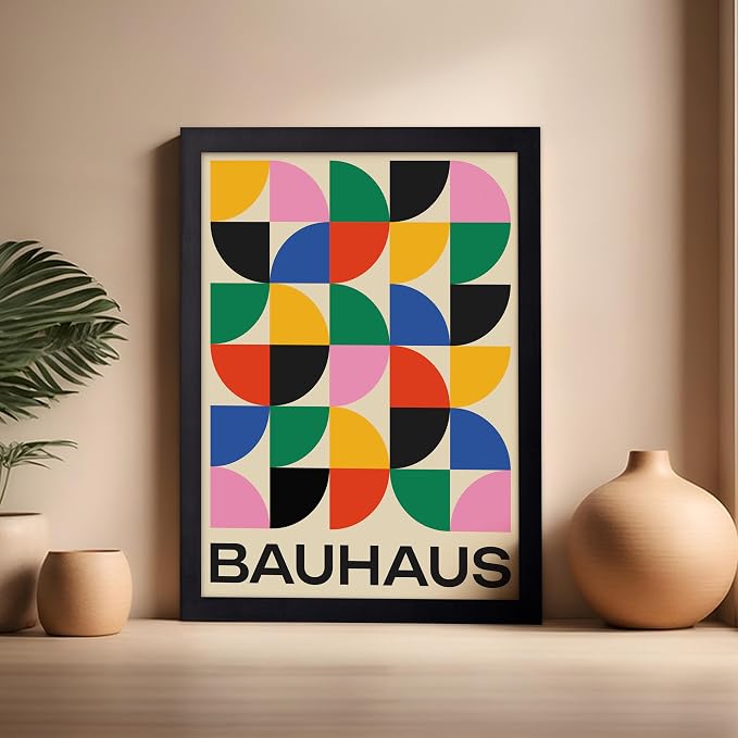 Poster Master Bauhaus Poster - Triangles Print - Geometric ART - Abstract ART - Graphic Design Style - Chic Boho - Mid Century Modern - Living Room or Bedroom Decor - 16x20 Black Framed