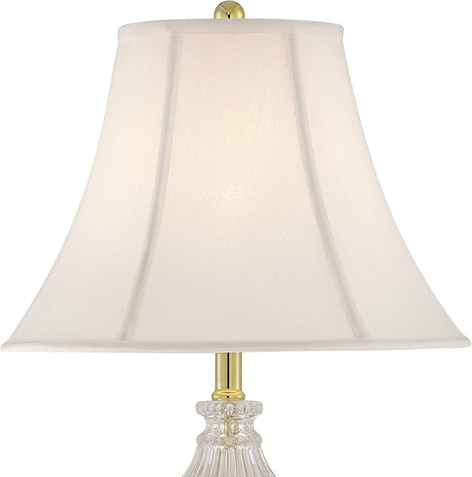 Regency Hill Traditional Glam Luxury Table Lamps 26.5" High Set of 2 Clear Glass Urn Brass Gold Metal White Cream Bell Shade Decor for Living Room Bedroom House Bedside Nightstand Home
