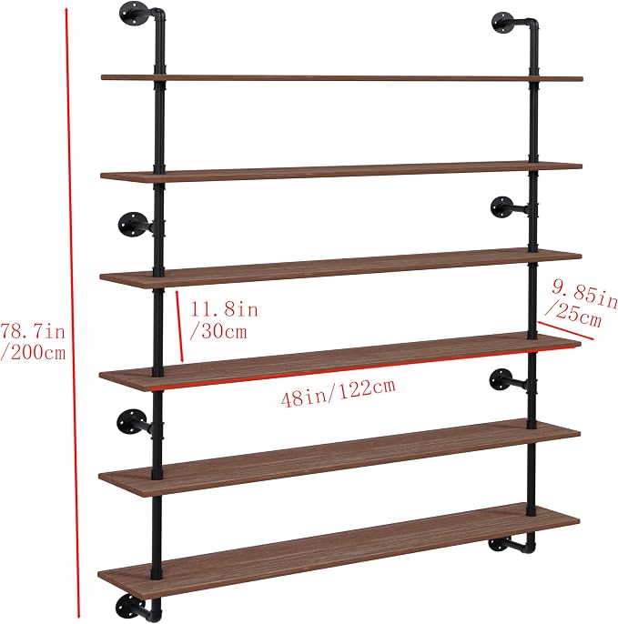 HDDFER 48 InchPipe Bookshelf Floating Shelves for Wall Shelves Bookshelf Industrial Pipe Shelving Shelves Real Wood Planks Rustic Hanging Shelves Farmhouse Kitchen Bar Shelving