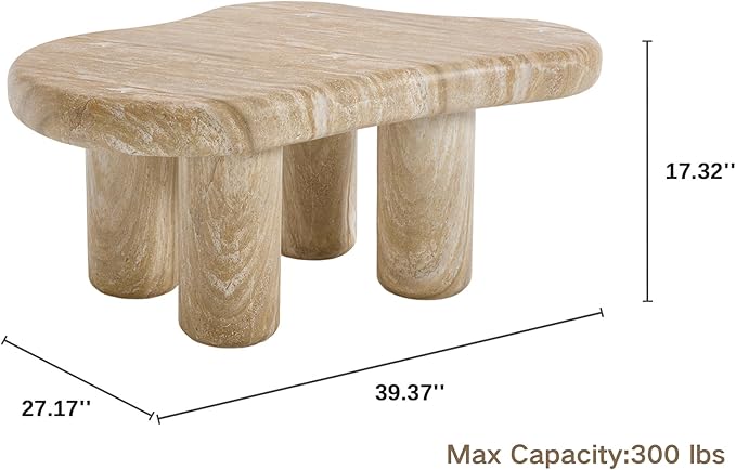 Modern Stone Cloud Coffee Table - Accent Organic-Shaped Tabletop with Marble Finish, Cloud Sofa Center Table for Living Room/Bedroom/Office (Onyx White)