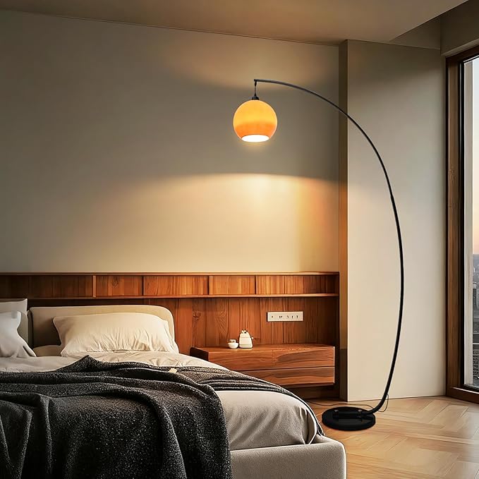 71" Arc Floor Lamp Mid Century Modern Orange Floor Lamp Globe Glass Standing Lamp With E26 3-Color Temperatures Marble Base Tall Light For Living Room Bedroom Study Dining Room(Includes Bulb) (Orange)