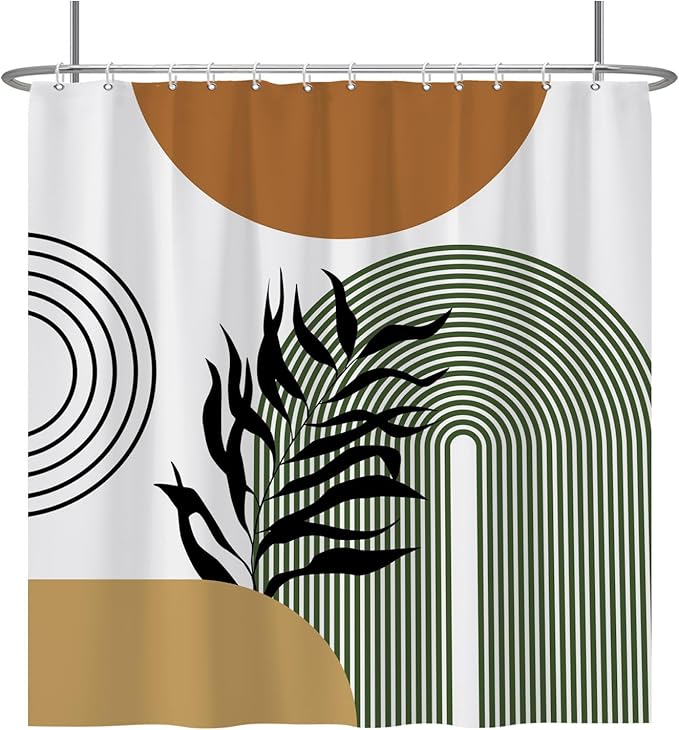 Baocicoo Boho Mid Century Abstract Leaf Plant Botanical Tropical Palm Shower Curtain for Bathroom Hotel Bathtub Cubicle Living Room Decor Fabric Shower Curtain with Hooks 72x72 Inches