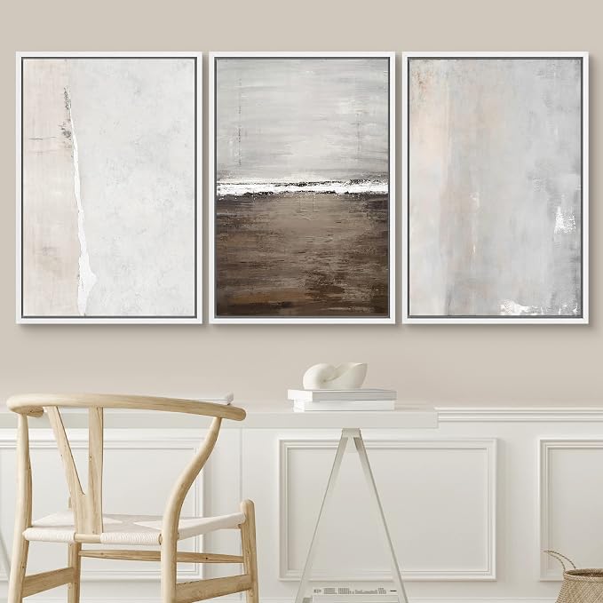 SIGNWIN Framed Canvas Print Wall Art Set Gray Grunge Watercolor Landscapes Shapes Abstract Illustrations Modern Art Decorative Nordic Chic Calm/Zen for Living Room, Bedroom, Office - 16"x24"x3 White