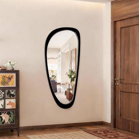 Asymmetrical Irregular Wall Mirror with Wood Frame, Decorative for Bedroom, Living Room, Entryway, Hallway, Mid Century Modern Boho Decor, Large Abstract Design 48" H x 22" W