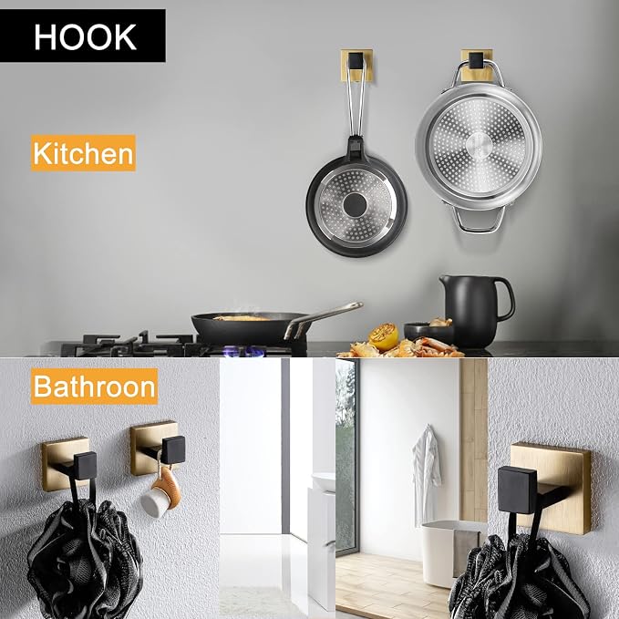5 Pieces Bathroom Hardware Set Black and Gold Towel Bar Set, Toilet Paper Holder with Shelf, Towel Holder Set in Bathroom, Wall Mounted Stainless Steel, 23.6 Inches
