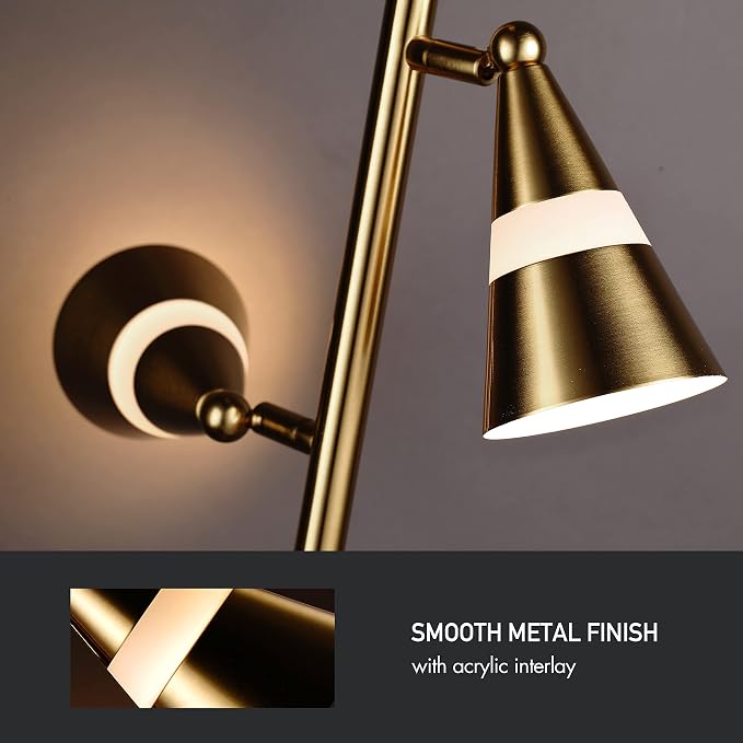 O’Bright Ash - 3-Light LED Tree Floor Lamp, Dimmable 3-Head LED, Multidirectional Standing lamp, Adjustable Multi-Shade, Swivel Cone Floor Lamp for Living Room, Bedroom, Antique Brass