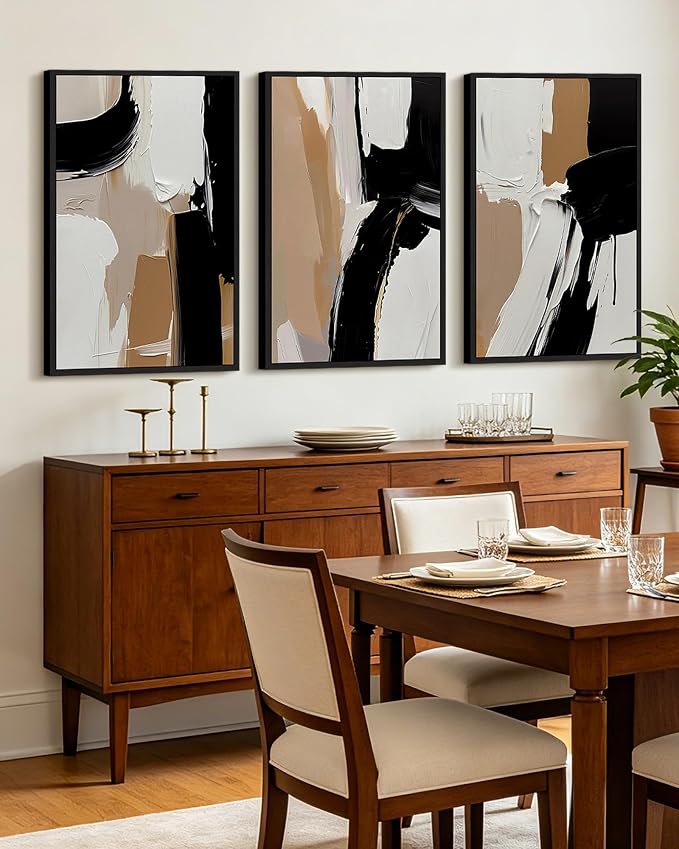 KUVIOKE Black Abstract Shapes Framed Canvas Wall Art Minimalist Graffiti Pastel Wall Decor Modern Illustration Art Painting for Bedroom Dining Room 24x36in (Black Framed)
